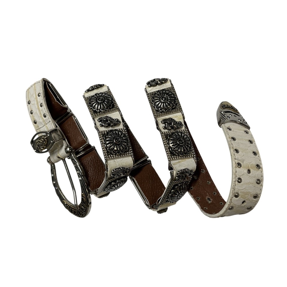 Cappopera Belt White Leather Heavy Engraved Floral Silver Hardware Artsy Italy